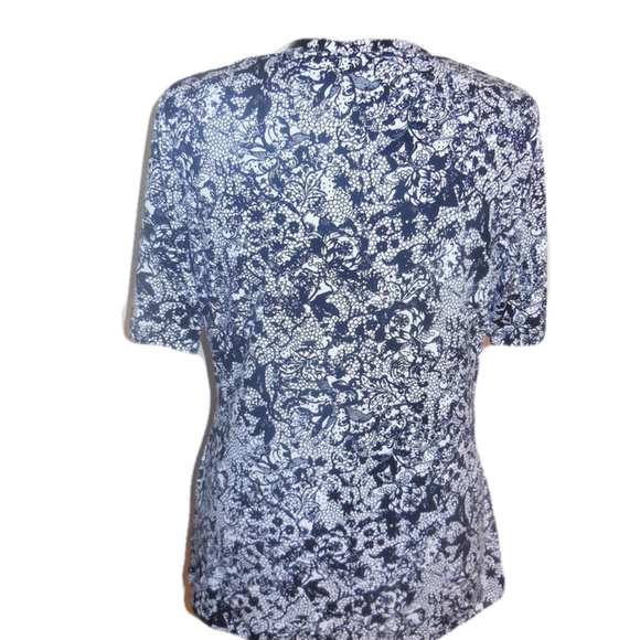 Top Black-White short sleeve Stretchy Jersey Knit spring summer blouse shirt - Picture 4 of 8